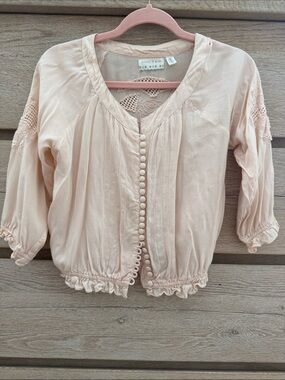 Kimchi Blue feminine Peach Blush Button-Front Boho Blouse XS